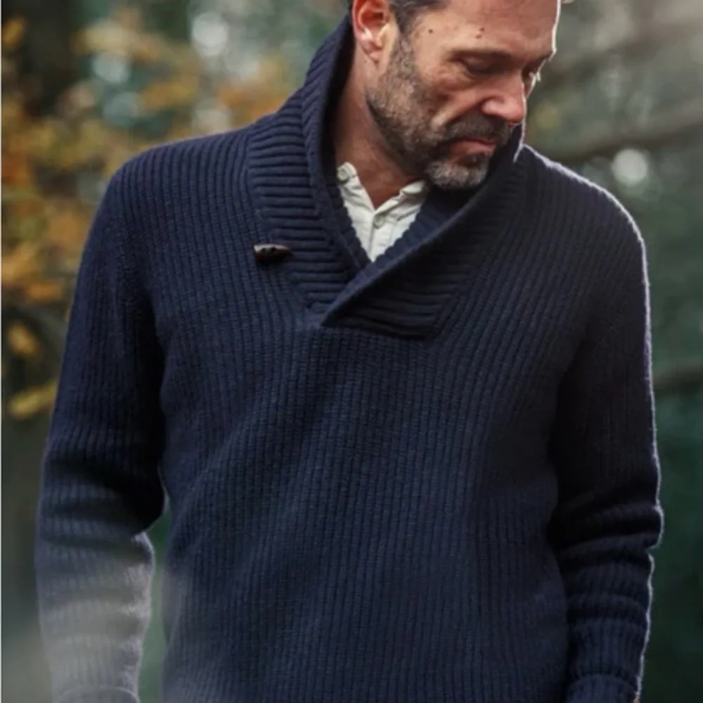 Vintage weatherproof Men's Deep Blue Shawl Collar Sweater
